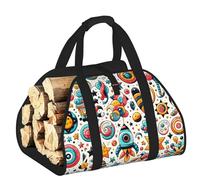 Vortithora Large Colorful-Stars-Spirals Firewood Carrier Bag, 600d Oxford Cloth Log Tote with Reinforced Handles, Open-End Wood Hauling Bag for Fireplace, Wood Stove, Camping and Outdoor Storage
