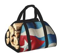 Vortithora Large Cuban-Flag Firewood Carrier Bag, 600d Oxford Cloth Log Tote with Reinforced Handles, Open-End Wood Hauling Bag for Fireplace, Wood Stove, Camping and Outdoor Storage