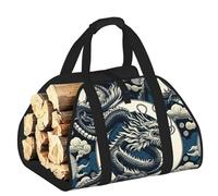 Vortithora Large Dragons-China-Cluture Firewood Carrier Bag, 600d Oxford Cloth Log Tote with Reinforced Handles, Open-End Wood Hauling Bag for Fireplace, Wood Stove, Camping and Outdoor Storage