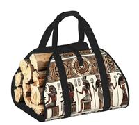 Vortithora Large Egyptian-Horus-Ra-Falcon Firewood Carrier Bag, 600d Oxford Cloth Log Tote with Reinforced Handles, Open-End Wood Hauling Bag for Fireplace, Wood Stove, Camping and Outdoor Storage