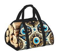 Vortithora Large Evil-Eye-Talismans Firewood Carrier Bag, 600d Oxford Cloth Log Tote with Reinforced Handles, Open-End Wood Hauling Bag for Fireplace, Wood Stove, Camping and Outdoor Storage