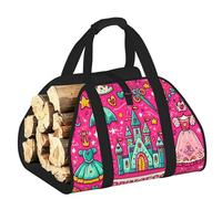 Vortithora Large Funny-Princess-Castle-Crown Firewood Carrier Bag, 600d Oxford Cloth Log Tote with Reinforced Handles, Open-End Wood Hauling Bag for Fireplace, Wood Stove, Camping and Outdoor Storage