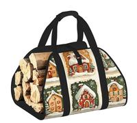Vortithora Large Gingerbread-Houses Firewood Carrier Bag, 600d Oxford Cloth Log Tote with Reinforced Handles, Open-End Wood Hauling Bag for Fireplace, Wood Stove, Camping and Outdoor Storage