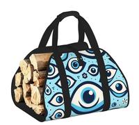 Vortithora Large Greece-Bead-Blue-Eye Firewood Carrier Bag, 600d Oxford Cloth Log Tote with Reinforced Handles, Open-End Wood Hauling Bag for Fireplace, Wood Stove, Camping and Outdoor Storage