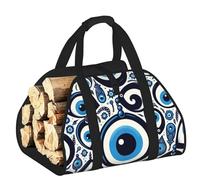 Vortithora Large Greece-Turkey-Evil-Eye Firewood Carrier Bag, 600d Oxford Cloth Log Tote with Reinforced Handles, Open-End Wood Hauling Bag for Fireplace, Wood Stove, Camping and Outdoor Storage