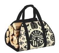 Vortithora Large Horus-Eye-Pyramid-Moon Firewood Carrier Bag, 600d Oxford Cloth Log Tote with Reinforced Handles, Open-End Wood Hauling Bag for Fireplace, Wood Stove, Camping and Outdoor Storage