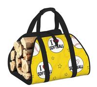 Vortithora Large I Love Softball Firewood Carrier Bag, 600d Oxford Cloth Log Tote with Reinforced Handles, Open-End Wood Hauling Bag for Fireplace, Wood Stove, Camping and Outdoor Storage