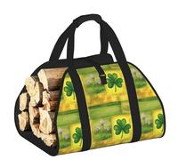 Vortithora Large Irish St Patrick Shamrock Firewood Carrier Bag, 600d Oxford Cloth Log Tote with Reinforced Handles, Open-End Wood Hauling Bag for Fireplace, Wood Stove, Camping and Outdoor Storage