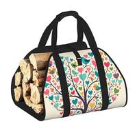 Vortithora Large Love-Tree-Birds Firewood Carrier Bag, 600d Oxford Cloth Log Tote with Reinforced Handles, Open-End Wood Hauling Bag for Fireplace, Wood Stove, Camping and Outdoor Storage