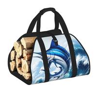 Vortithora Large Marlin-Fish-Ocean-Wave Firewood Carrier Bag, 600d Oxford Cloth Log Tote with Reinforced Handles, Open-End Wood Hauling Bag for Fireplace, Wood Stove, Camping and Outdoor Storage