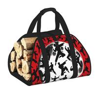 Vortithora Large Martial-Artists-Poses Firewood Carrier Bag, 600d Oxford Cloth Log Tote with Reinforced Handles, Open-End Wood Hauling Bag for Fireplace, Wood Stove, Camping and Outdoor Storage