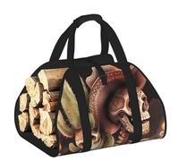 Vortithora Large Mexico-Dead-Skulls-Cactus Firewood Carrier Bag, 600d Oxford Cloth Log Tote with Reinforced Handles, Open-End Wood Hauling Bag for Fireplace, Wood Stove, Camping and Outdoor Storage