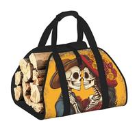 Vortithora Large Mexico-Marigold-Skeletons Firewood Carrier Bag, 600d Oxford Cloth Log Tote with Reinforced Handles, Open-End Wood Hauling Bag for Fireplace, Wood Stove, Camping and Outdoor Storage