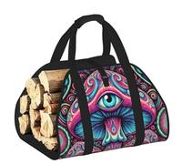 Vortithora Large Mushrooms with Eyes Firewood Carrier Bag, 600d Oxford Cloth Log Tote with Reinforced Handles, Open-End Wood Hauling Bag for Fireplace, Wood Stove, Camping and Outdoor Storage