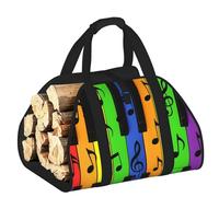 Vortithora Large Music Joy Rainbow Firewood Carrier Bag, 600d Oxford Cloth Log Tote with Reinforced Handles, Open-End Wood Hauling Bag for Fireplace, Wood Stove, Camping and Outdoor Storage
