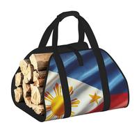Vortithora Large Philippine-Flag Firewood Carrier Bag, 600d Oxford Cloth Log Tote with Reinforced Handles, Open-End Wood Hauling Bag for Fireplace, Wood Stove, Camping and Outdoor Storage