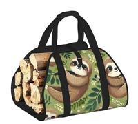Vortithora Large Playful-Sloth-Haven Firewood Carrier Bag, 600d Oxford Cloth Log Tote with Reinforced Handles, Open-End Wood Hauling Bag for Fireplace, Wood Stove, Camping and Outdoor Storage