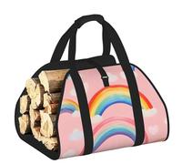Vortithora Large Rainbow-Cloud Firewood Carrier Bag, 600d Oxford Cloth Log Tote with Reinforced Handles, Open-End Wood Hauling Bag for Fireplace, Wood Stove, Camping and Outdoor Storage