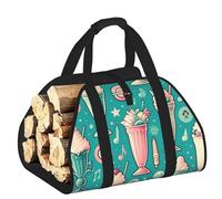 Vortithora Large Retro-Milkshakes-Pattern Firewood Carrier Bag, 600d Oxford Cloth Log Tote with Reinforced Handles, Open-End Wood Hauling Bag for Fireplace, Wood Stove, Camping and Outdoor Storage
