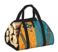 Vortithora Large Retro Music Guitar Firewood Carrier Bag, 600d Oxford Cloth Log Tote with Reinforced Handles, Open-End Wood Hauling Bag for Fireplace, Wood Stove, Camping and Outdoor Storage
