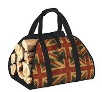 Vortithora Large Retro UK British Flag Firewood Carrier Bag, 600d Oxford Cloth Log Tote with Reinforced Handles, Open-End Wood Hauling Bag for Fireplace, Wood Stove, Camping and Outdoor Storage
