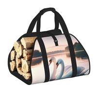 Vortithora Large Romantic-Swans-Love Firewood Carrier Bag, 600d Oxford Cloth Log Tote with Reinforced Handles, Open-End Wood Hauling Bag for Fireplace, Wood Stove, Camping and Outdoor Storage