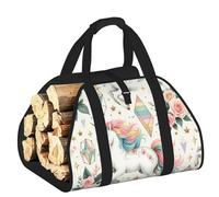 Vortithora Large Rose-Cute-Horse-Stars Firewood Carrier Bag, 600d Oxford Cloth Log Tote with Reinforced Handles, Open-End Wood Hauling Bag for Fireplace, Wood Stove, Camping and Outdoor Storage