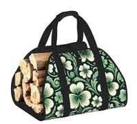 Vortithora Large Shamrock-St-Patricks Firewood Carrier Bag, 600d Oxford Cloth Log Tote with Reinforced Handles, Open-End Wood Hauling Bag for Fireplace, Wood Stove, Camping and Outdoor Storage