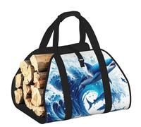 Vortithora Large Sharks-Swirling-Ocean-Waves Firewood Carrier Bag, 600d Oxford Cloth Log Tote with Reinforced Handles, Open-End Wood Hauling Bag for Fireplace, Wood Stove, Camping and Outdoor Storage