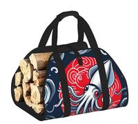 Vortithora Large Squid-Blessing-Japan Firewood Carrier Bag, 600d Oxford Cloth Log Tote with Reinforced Handles, Open-End Wood Hauling Bag for Fireplace, Wood Stove, Camping and Outdoor Storage