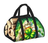 Vortithora Large St-Patricks-Beer-Shamrock Firewood Carrier Bag, 600d Oxford Cloth Log Tote with Reinforced Handles, Open-End Wood Hauling Bag for Fireplace, Wood Stove, Camping and Outdoor Storage