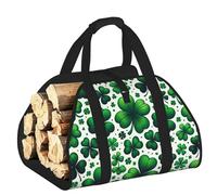 Vortithora Large St-Patricks-Day-Shamrock Firewood Carrier Bag, 600d Oxford Cloth Log Tote with Reinforced Handles, Open-End Wood Hauling Bag for Fireplace, Wood Stove, Camping and Outdoor Storage
