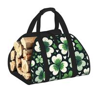Vortithora Large St-Patricks-Green-Shamrock Firewood Carrier Bag, 600d Oxford Cloth Log Tote with Reinforced Handles, Open-End Wood Hauling Bag for Fireplace, Wood Stove, Camping and Outdoor Storage
