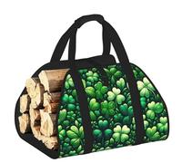 Vortithora Large St-Patricks-Luck-Shamrock Firewood Carrier Bag, 600d Oxford Cloth Log Tote with Reinforced Handles, Open-End Wood Hauling Bag for Fireplace, Wood Stove, Camping and Outdoor Storage