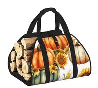 Vortithora Large Sunflower-Pumpkin-Corn Firewood Carrier Bag, 600d Oxford Cloth Log Tote with Reinforced Handles, Open-End Wood Hauling Bag for Fireplace, Wood Stove, Camping and Outdoor Storage