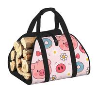 Vortithora Large Sweet Pig Face Donuts Firewood Carrier Bag, 600d Oxford Cloth Log Tote with Reinforced Handles, Open-End Wood Hauling Bag for Fireplace, Wood Stove, Camping and Outdoor Storage