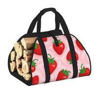 Vortithora Large Sweet Strawberry Pattern Firewood Carrier Bag, 600d Oxford Cloth Log Tote with Reinforced Handles, Open-End Wood Hauling Bag for Fireplace, Wood Stove, Camping and Outdoor Storage