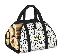 Vortithora Large Teeth-Expressions-Crowns Firewood Carrier Bag, 600d Oxford Cloth Log Tote with Reinforced Handles, Open-End Wood Hauling Bag for Fireplace, Wood Stove, Camping and Outdoor Storage