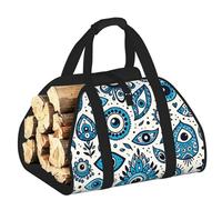 Vortithora Large The-Turkish-Nazar-Evil-Eye Firewood Carrier Bag, 600d Oxford Cloth Log Tote with Reinforced Handles, Open-End Wood Hauling Bag for Fireplace, Wood Stove, Camping and Outdoor Storage