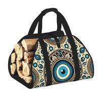 Vortithora Large Turkish-Amulet-Evil-Eye Firewood Carrier Bag, 600d Oxford Cloth Log Tote with Reinforced Handles, Open-End Wood Hauling Bag for Fireplace, Wood Stove, Camping and Outdoor Storage