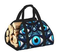 Vortithora Large Turkish-Blue-Evil-Eye-Bead Firewood Carrier Bag, 600d Oxford Cloth Log Tote with Reinforced Handles, Open-End Wood Hauling Bag for Fireplace, Wood Stove, Camping and Outdoor Storage