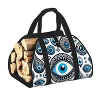 Vortithora Large Turkish-Blue-Evil-Eyes Firewood Carrier Bag, 600d Oxford Cloth Log Tote with Reinforced Handles, Open-End Wood Hauling Bag for Fireplace, Wood Stove, Camping and Outdoor Storage