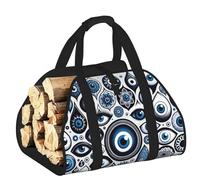 Vortithora Large Turkish-Evil-Eyes Firewood Carrier Bag, 600d Oxford Cloth Log Tote with Reinforced Handles, Open-End Wood Hauling Bag for Fireplace, Wood Stove, Camping and Outdoor Storage