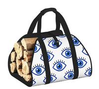 Vortithora Large Turkish Protact Evil Eye Firewood Carrier Bag, 600d Oxford Cloth Log Tote with Reinforced Handles, Open-End Wood Hauling Bag for Fireplace, Wood Stove, Camping and Outdoor Storage