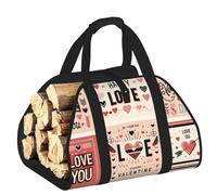 Vortithora Large Valentine-Heart-Love Firewood Carrier Bag, 600d Oxford Cloth Log Tote with Reinforced Handles, Open-End Wood Hauling Bag for Fireplace, Wood Stove, Camping and Outdoor Storage
