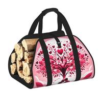 Vortithora Large Valentine-Love-Tree Firewood Carrier Bag, 600d Oxford Cloth Log Tote with Reinforced Handles, Open-End Wood Hauling Bag for Fireplace, Wood Stove, Camping and Outdoor Storage