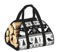 Vortithora Large Xmas-Arctic-Whale Firewood Carrier Bag, 600d Oxford Cloth Log Tote with Reinforced Handles, Open-End Wood Hauling Bag for Fireplace, Wood Stove, Camping and Outdoor Storage