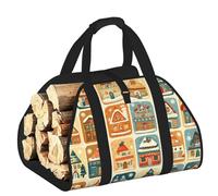 Vortithora Large Xmas-Gingerbread-Houses Firewood Carrier Bag, 600d Oxford Cloth Log Tote with Reinforced Handles, Open-End Wood Hauling Bag for Fireplace, Wood Stove, Camping and Outdoor Storage