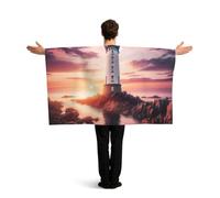 Vortithora Lighthouse-Sunset-Ocean-Sea Flag Cape With Sleeves For Adults, Polyester Wearable Flag Cloak, Lightweight Sports Fan Cape For Game Day, Bar Parties And Street Celebrations