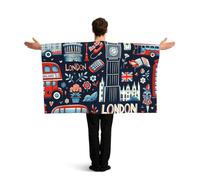 Vortithora London-Iconic-British-Pattern Flag Cape With Sleeves For Adults, Polyester Wearable Flag Cloak, Lightweight Sports Fan Cape For Game Day, Bar Parties And Street Celebrations